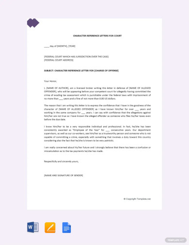 character reference letter for courts