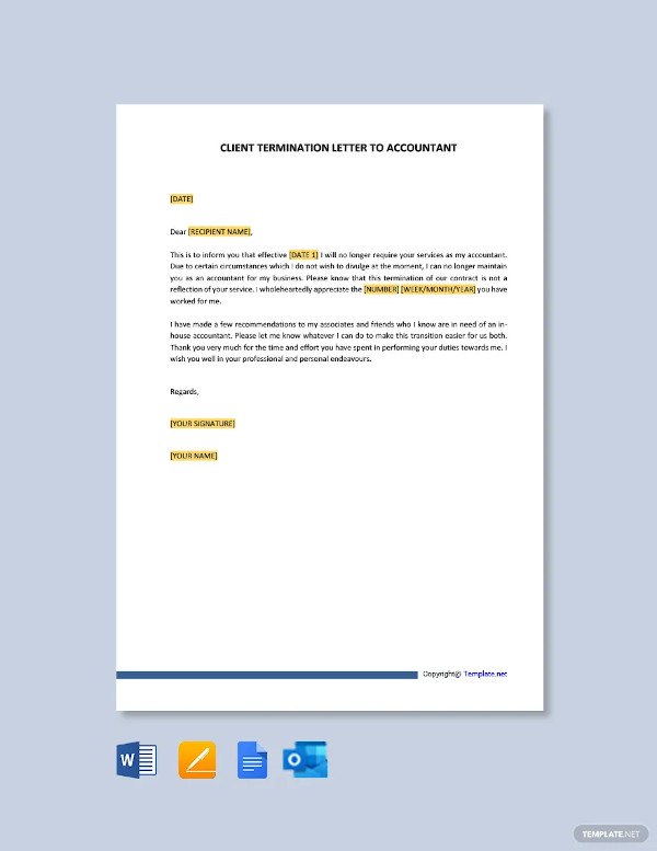 client termination letter to accountant templates