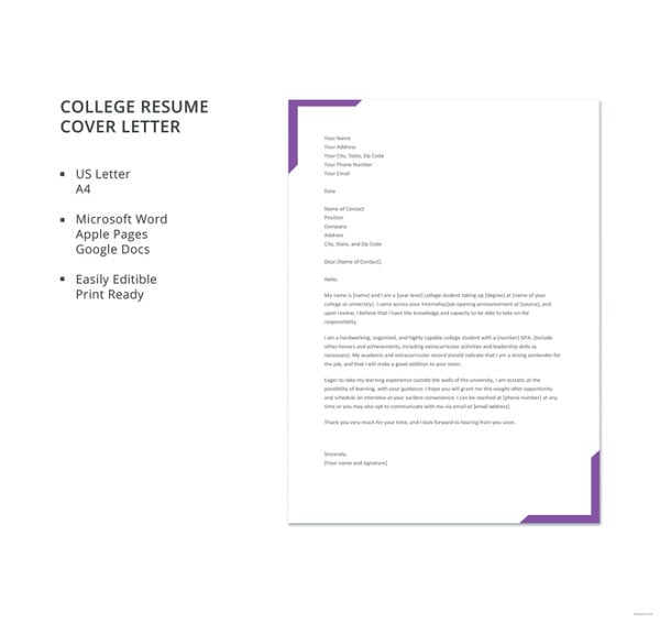 college resume cover letter template