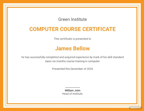 computer course certificate template