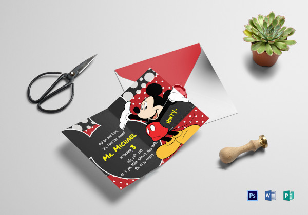 delightful mickey mouse birthday invitation card template