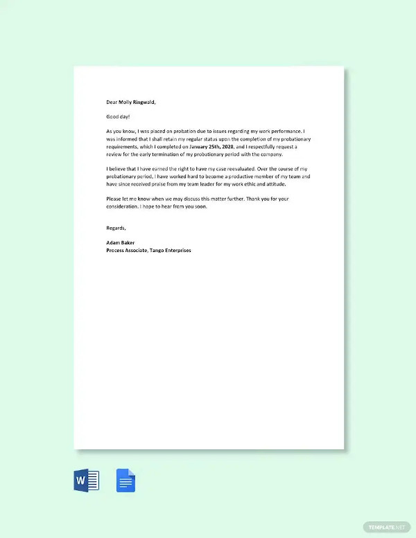 early probation termination letter templates