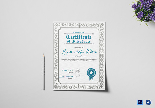 easy to edit certificate of regular attendance