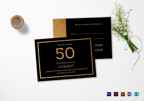 elegant black and gold 50th birthday invitation template