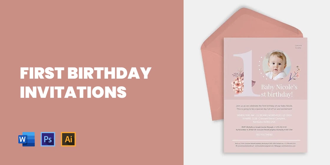 Happy first birthday invitation card template Vector Image