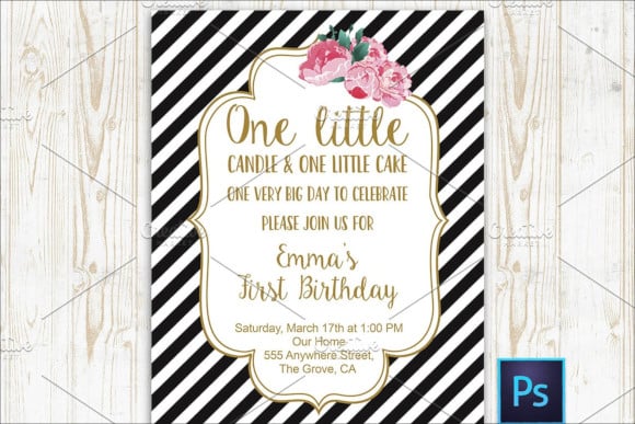 first birthday striped invitation