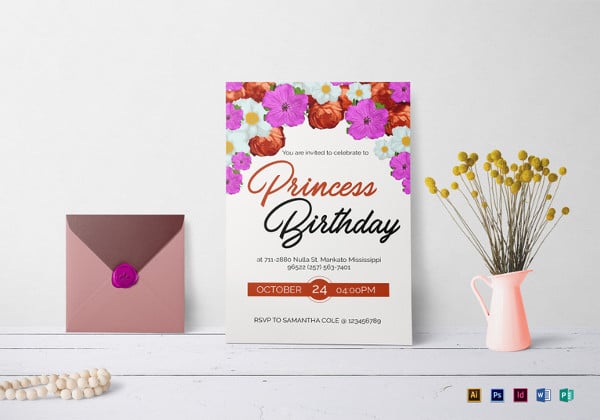 floral birthday invitation illustrator template