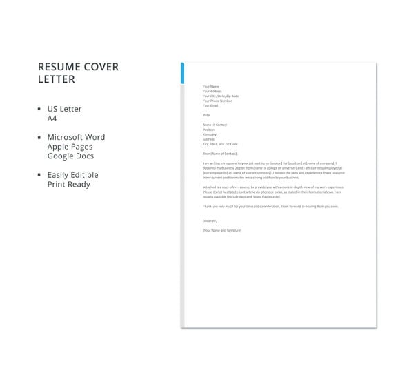 free business resume cover letter template