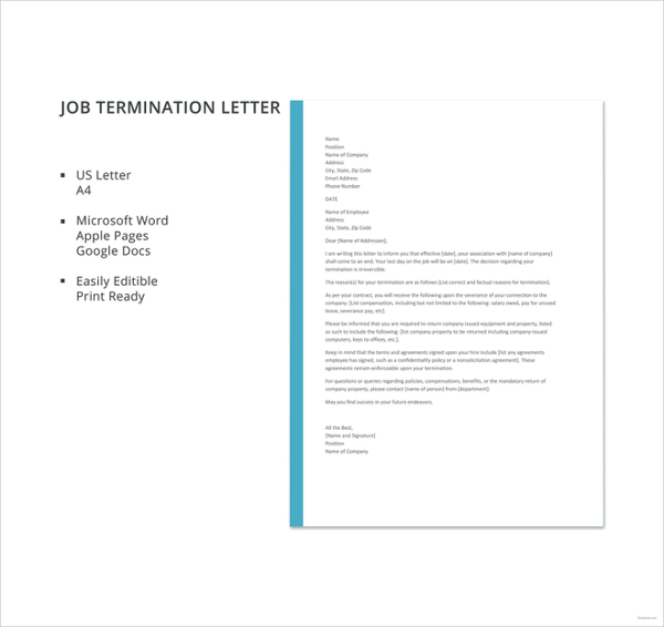 free job termination letter template