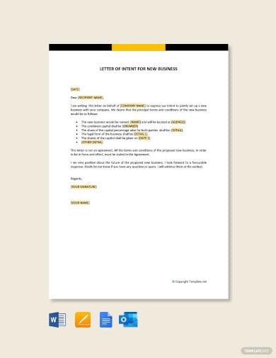 free letter of intent for new business template