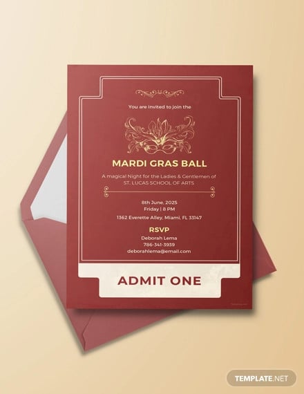 free mardi gras style ticket invitation template