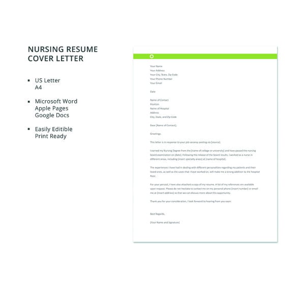 free nursing resume cover letter template
