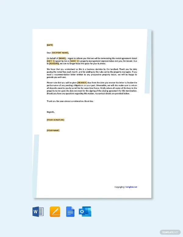 free rental termination letter from landlord to tenant templates