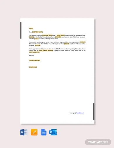 free sample termination letter for day care business1