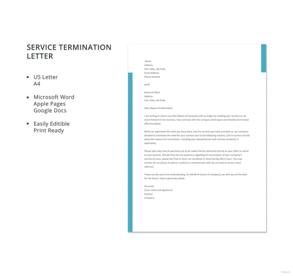 service termination letter template