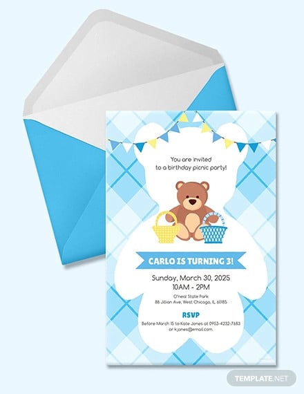 free teddy bear picnic birthday invitation template