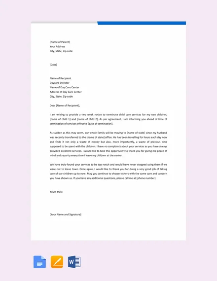 Daycare Termination Letter Templates - 15+ Free Sample, Example Format 