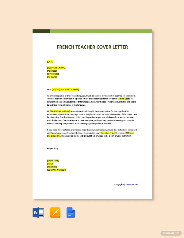 27+ Teacher Cover Letter Templates- Word, PDF | Free & Premium Templates