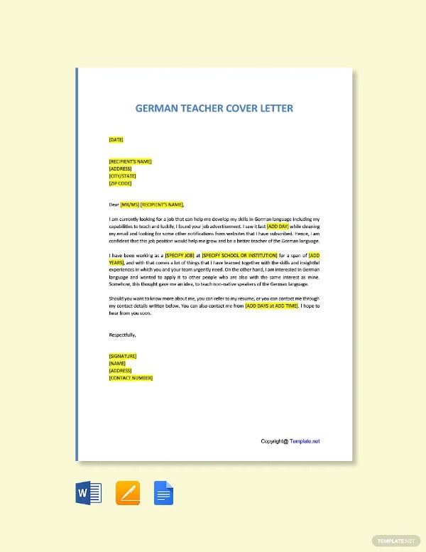 german teacher cover letter template