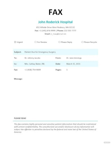 healthcare fax cover sheet template