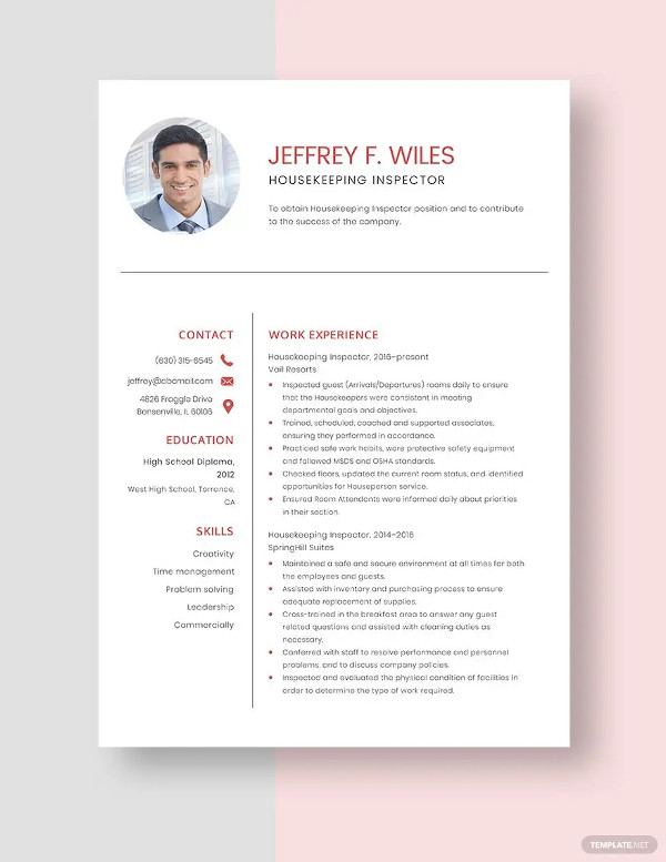 Housekeeping Resume Example - 20+ Free Word, PDF Documents Download