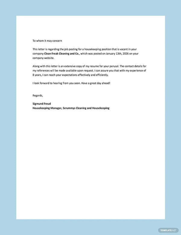 housekeeping resume cover letter template