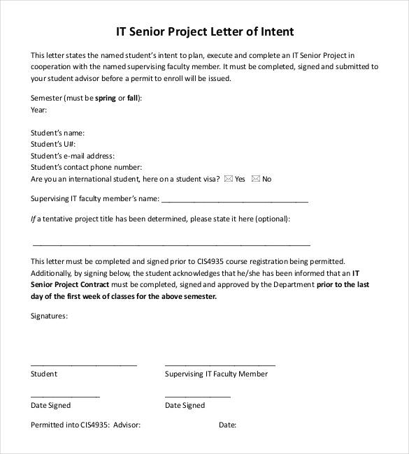 it senior project letter of intent