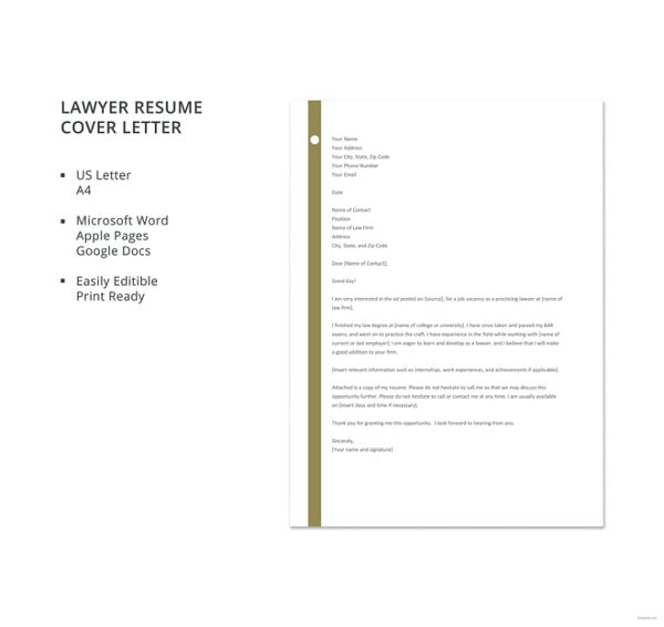 lawyer resume cover letter template