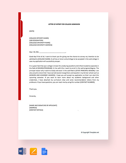 13 School Letter Of Intent Templates PDF DOC