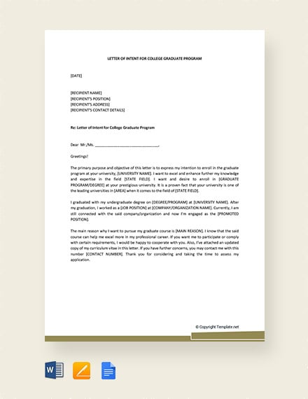 letter of intent for college graduate program