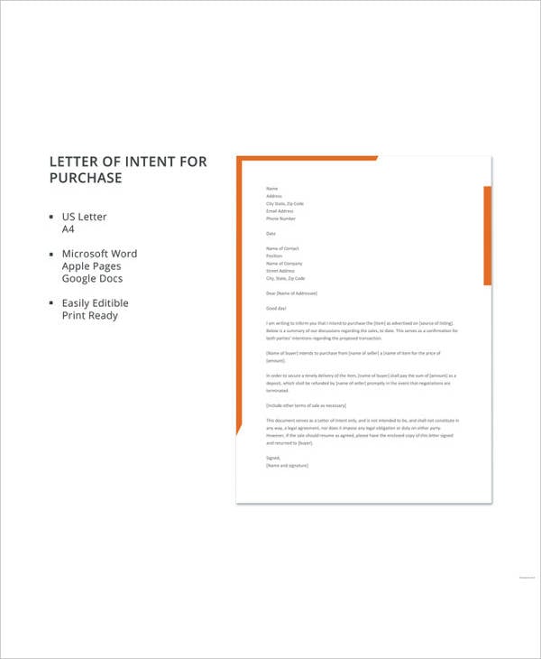 letter template of intent for purchase