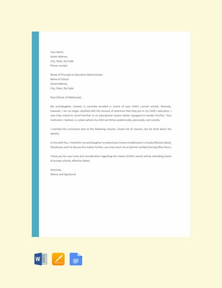 12  School Letter Of Intent Free Word PDF Format Download Free