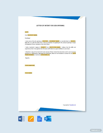 letter of intent for job opening template