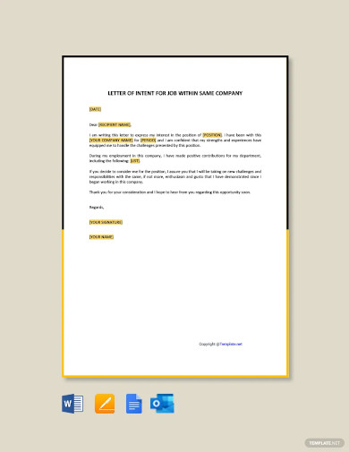 letter of intent for job within same company template