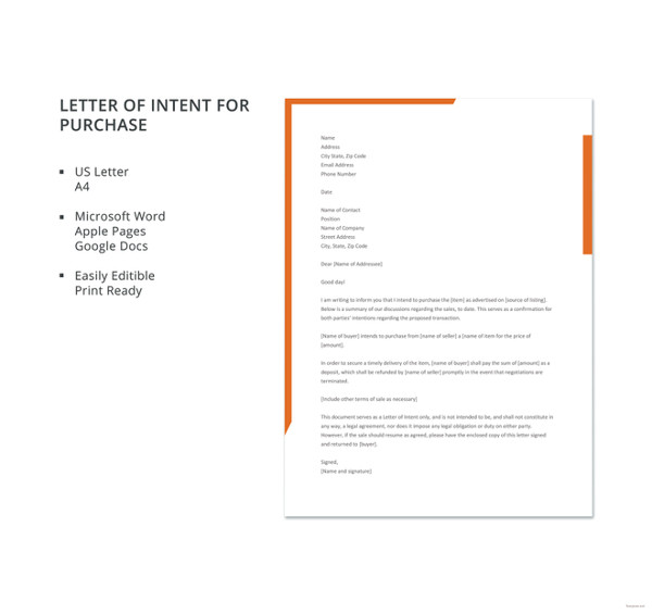 Letter of Intent for Purchase