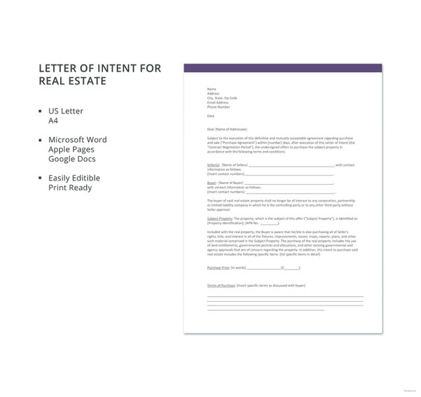 Letter of Intent for Real Estate