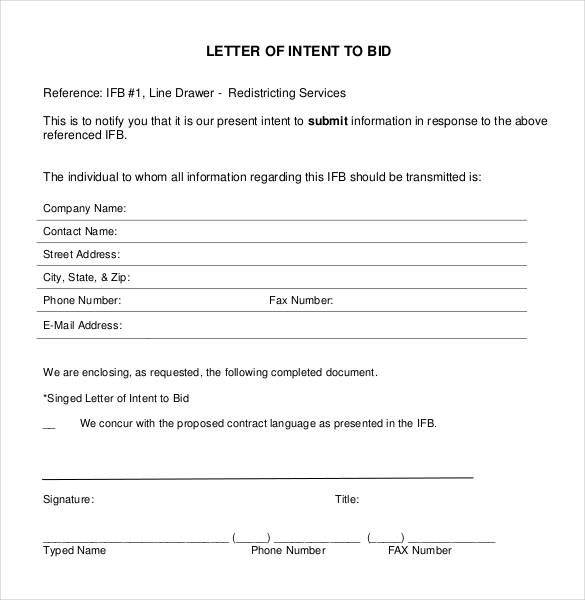 letter of intent to bid template