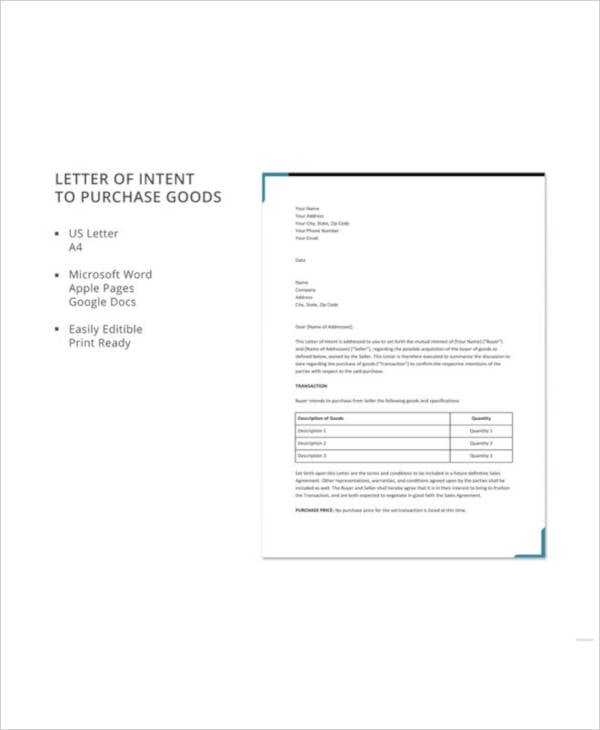 letter of intent to purchase goods template