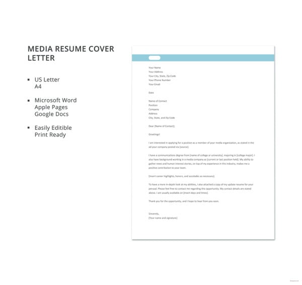 media resume cover letter template