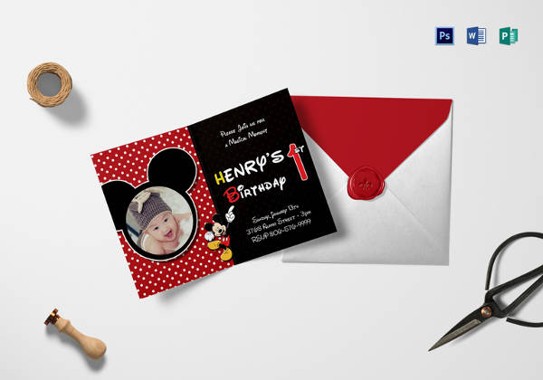 mickey mouse 1st birthday invitation card