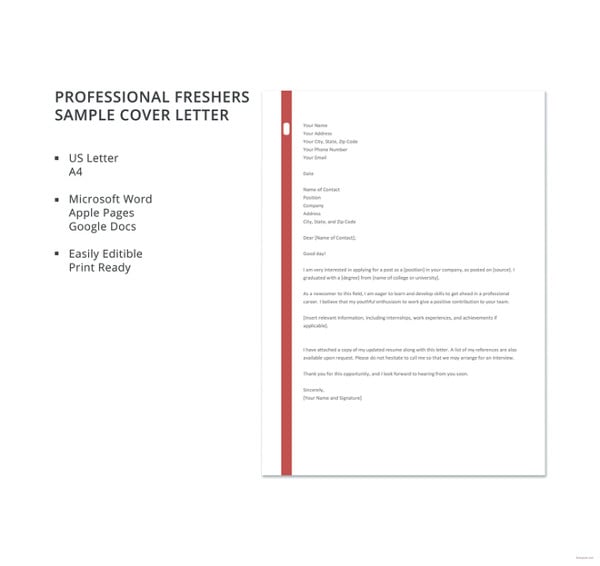 professional freshers sample cover letter template
