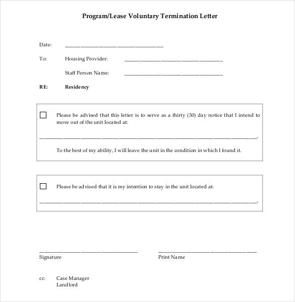 program lease voluntary termination letter