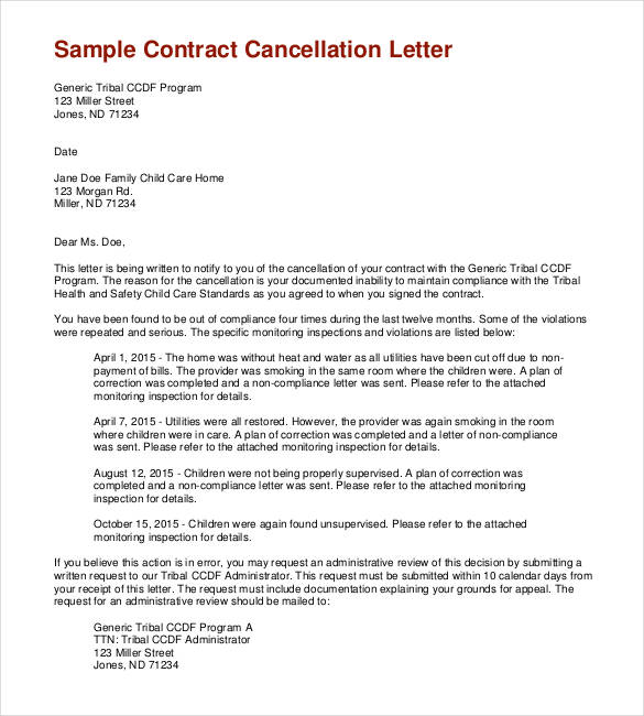 22 Contract Termination Letter Templates Pdf Doc Free