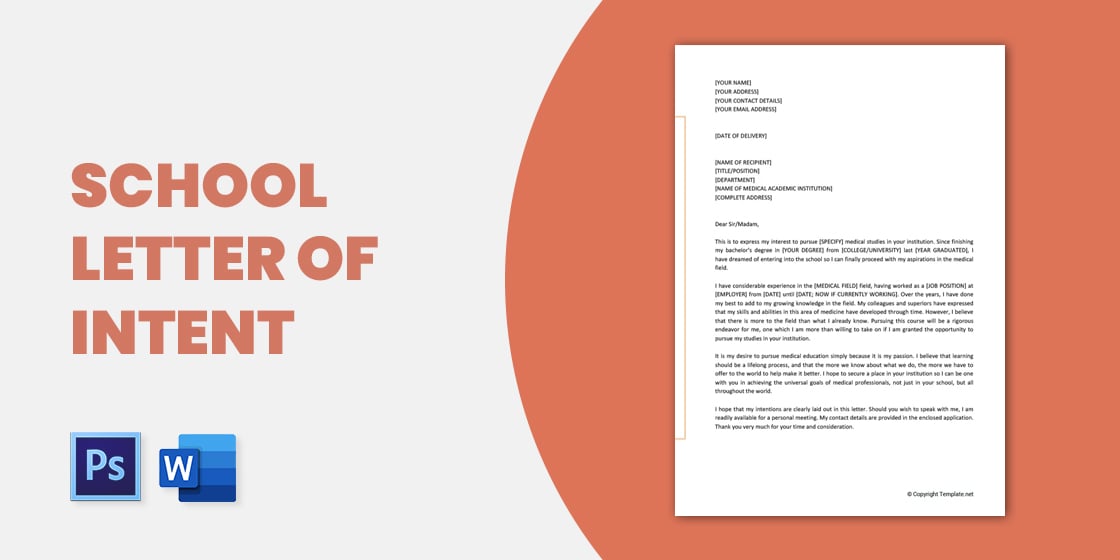 school letter of intent – free word pdf format download