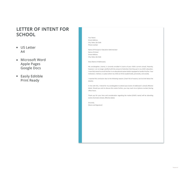 School Letter of Intent