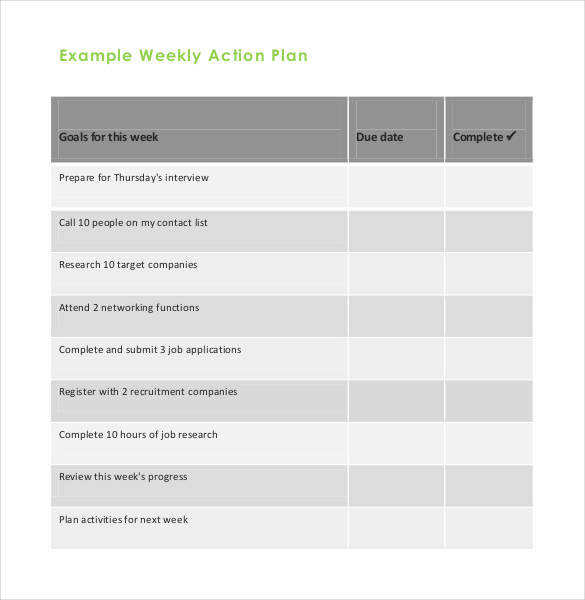 Weekly Action Plan Template 0230