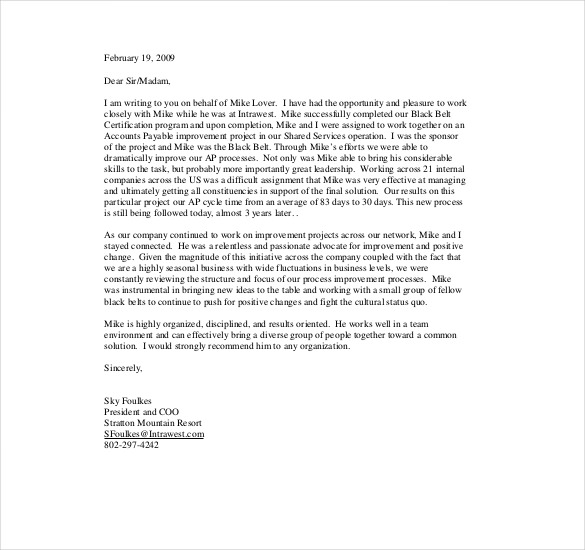 Chef Reference Letter Example