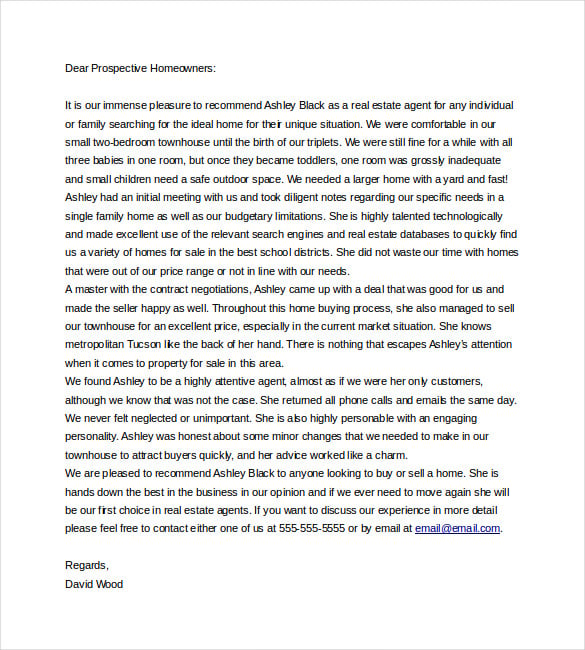 real estate agent reference letter word format