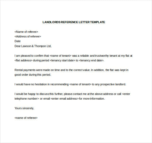 landlords reference letter template