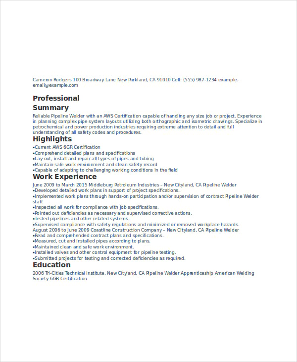 welder resume template